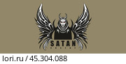Vector black and white terrible awesome horned and winged with red eyes Satan. Logo, sticker or icon. Стоковая иллюстрация, иллюстратор GAlexS / Фотобанк Лори