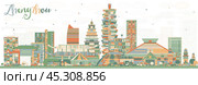 Abstract Zhengzhou Skyline with Color Buildings. Стоковая иллюстрация, иллюстратор Игорь Сорокин / Фотобанк Лори