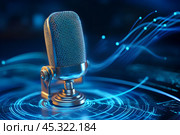 Фон с микрофоном. Визуализация звука. Стоковое AI-изображение, AI-художник Щеголева Ольга / Фотобанк Лори