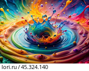 Abstract background. A bright colorful whirlpool of multicolored paints, splash, splash. Стоковое AI-изображение, AI-художник Photojuli / Фотобанк Лори