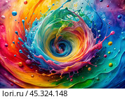 Abstract background. A bright colorful whirlpool of multicolored paints, splash, splash. Стоковое AI-изображение, AI-художник Photojuli / Фотобанк Лори