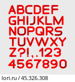 Paper red strict alphabet rounded. Isolated on white. Bold. Стоковая иллюстрация, иллюстратор Светлана Широкова / Фотобанк Лори