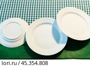 the plate on checkered table cloth. Стоковое фото, фотограф Сергей Толмачёв / Фотобанк Лори