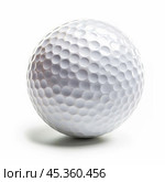 Used golf ball resting on a white background. Стоковое AI-изображение, AI-художник Иван Рябоконь / Фотобанк Лори