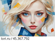 A beautiful blonde girl in the Kandinsky style. Fantasies on the theme of Kandinsky's paintings. Стоковое AI-изображение, AI-художник Александр Поташев / Фотобанк Лори