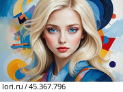 A beautiful blonde girl in the Kandinsky style. Fantasies on the theme of Kandinsky's paintings. Стоковое AI-изображение, AI-художник Александр Поташев / Фотобанк Лори