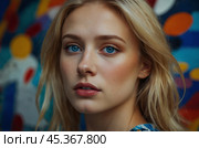 A beautiful blonde girl in the Kandinsky style. Fantasies on the theme of Kandinsky's paintings. Стоковое AI-изображение, AI-художник Александр Поташев / Фотобанк Лори