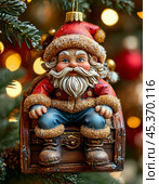 Fairytale brownie on the tree, bright Christmas tree toy. New Year's decor. Festive New Year's atmosphere. Стоковое AI-изображение, AI-художник Сергей Елизарьев / Фотобанк Лори