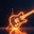 Neon glowing outline of a guitar and a Christmas tree on a dark background. Стоковое AI-изображение, AI-художник Неведицына Елена / Фотобанк Лори