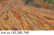 Environmental pollution from the extraction of copper ore. View from above. Martian landscape. Стоковое видео, видеограф Евгений Ткачёв / Фотобанк Лори
