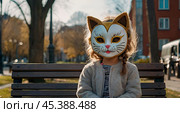 Quadrober. A girl in a cat outfit on a city street. Imitation of animal movement. Trends in teenage lifestyle, the impact of social networks on young people. Стоковое AI-изображение, AI-художник Photojuli / Фотобанк Лори