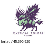Vector unusual mystical animal. Logo, sticker or emblem. Jerboa with wings. White isolated background. Стоковая иллюстрация, иллюстратор GAlexS / Фотобанк Лори