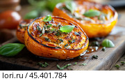 Вкусные фиори ди цукка с начинкой из моцареллы и свежей зеленью на весну. Стоковое AI-изображение, AI-художник ФотоИнтеллект / Фотобанк Лори