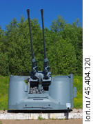 ЗИФ-31: 57-мм спаренная зенитная корабельная артустановка. Парк "Патриот", Кронштадт, Санкт-Петербург (2019 год). Редакционное фото, фотограф Алексей Иванов / Фотобанк Лори