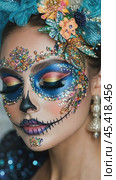Woman wearing calavera makeup for day of the dead celebration. Стоковое AI-видео, аниматор Юрий Поздников / Фотобанк Лори