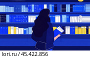 Восторженная женщина выбирает книги в книжном магазине, чтобы получить вдохновение для весеннего чтения. Стоковое AI-изображение, AI-художник ФотоИнтеллект / Фотобанк Лори
