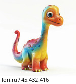 Colorful baby brachiosaurus dinosaur standing on white background. Стоковое AI-изображение, AI-художник Иван Рябоконь / Фотобанк Лори