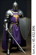 A knight in armor, with a sword and shield. Стоковое AI-изображение, AI-художник RamA / Фотобанк Лори
