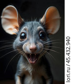 Portrait of an eared mouse with an open mouth. Стоковое AI-изображение, AI-художник RamA / Фотобанк Лори