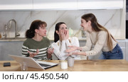 Women are sitting at computer and are immensely happy. Стоковое видео, видеограф Яков Филимонов / Фотобанк Лори