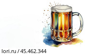 A glass mug with beer. alcoholic, intoxicating drink. artificial intelligence generator, AI, watercolor image of a neural network. background for the design. Стоковое AI-изображение, AI-художник Алёна Мостович / Фотобанк Лори