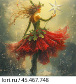 A fairy in a Christmas winter costume. Christmas Fairy illustration. Стоковое AI-изображение, AI-художник Ирина Ручушкина / Фотобанк Лори