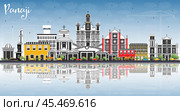 Panaji India City Skyline with Color Buildings, Blue Sky and Reflections. Стоковая иллюстрация, иллюстратор Игорь Сорокин / Фотобанк Лори