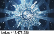 A detailed snowflake against a bright blue bokeh background with soft glowing light. zoom in, zoom out, pan, or 360 degree shot, animate. Стоковое AI-видео, аниматор ALLA YURTAYEVA / Фотобанк Лори