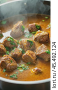 Steam rising from a flavorful beef stew cooking in a pan. Стоковое AI-видео, аниматор Юрий Поздников / Фотобанк Лори