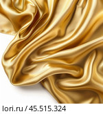 Golden silk fabric flowing over white background. Стоковое AI-изображение, AI-художник Иван Рябоконь / Фотобанк Лори