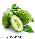Fresh raw cucamelons with leaves isolated on a white background. Стоковое AI-изображение, AI-художник Иван Рябоконь / Фотобанк Лори