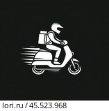 A dynamic illustration of a courier swiftly delivering a package, set against a powerful black background. Стоковое AI-изображение, AI-художник Ярославский Максим / Фотобанк Лори