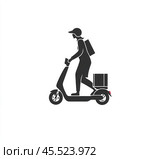 A striking illustration of a courier delivering a package, set against a simple white background. T. Стоковое AI-изображение, AI-художник Ярославский Максим / Фотобанк Лори