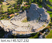 Aerial view of remains of Roman theater of ancient city of Selge, Turkey. Стоковое фото, фотограф Яков Филимонов / Фотобанк Лори