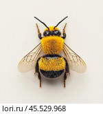 Detailed view of a bumblebee displaying vibrant yellow and black stripes signaling health of pollinator species. Стоковое AI-изображение, AI-художник Сергей Толмачёв / Фотобанк Лори
