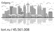 Outline Calgary Canada City Skyline with Modern Buildings and Reflections Isolated on White. Стоковая иллюстрация, иллюстратор Игорь Сорокин / Фотобанк Лори