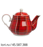 Red ceramic teapot, isolated on white background. Стоковое фото, фотограф Андрей Аркуша / Фотобанк Лори