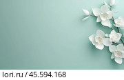 A quilling artwork of a elegant paper orchids with graceful curves, on a mint background with copy space. Стоковое AI-изображение, AI-художник Михаил Строгалев / Фотобанк Лори