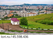 Вид с Караульной горы на город Красноярск (2024 год). Стоковое фото, фотограф Александр Тараканов / Фотобанк Лори