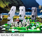 RUSSIA, April 17, 2018. Constructor Lego Star Wars. Squad of stormtroopers and Darth Vader on Easter Island. Редакционное фото, фотограф Андрей Аркуша / Фотобанк Лори