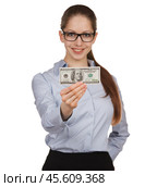 Girl holding a hundred dollar bill. Стоковое фото, фотограф Дмитрий Киселёв / Фотобанк Лори