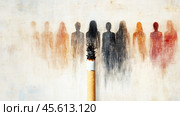 Cigarette Smoke Creating Faded Silhouettes. Стоковое AI-изображение, AI-художник Margarita Davchenko / Фотобанк Лори