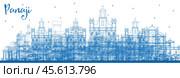 Outline Panaji India City Skyline with Blue Buildings. Стоковая иллюстрация, иллюстратор Игорь Сорокин / Фотобанк Лори