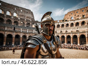 Gladiator in the arena in ancient Rome. Стоковое AI-изображение, AI-художник Александр Поташев / Фотобанк Лори