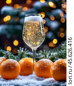 A glass of champagne. December 31 is the day of opening Champagne. This is a real holiday, not just New Year's Eve. Стоковое AI-изображение, AI-художник Сергей Елизарьев / Фотобанк Лори