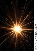 Digital lens flare in dark black background, sun rays light isolated for overlay stylish design, light of radiance. Illustration of abstract lighting, creativity backdrop concept. Copy ad text space. Стоковое AI-изображение, AI-художник Aleksandr Golubev / Фотобанк Лори