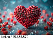 The concept of Valentine's Day. A fantastic red heart as a background. A festive banner. Стоковое AI-изображение, AI-художник Photojuli / Фотобанк Лори