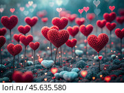 The concept of Valentine's Day. A fantastic red heart as a background. A festive banner. Стоковое AI-изображение, AI-художник Photojuli / Фотобанк Лори
