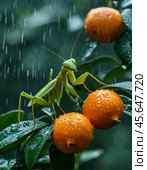 The common mantis, or religious mantis (Latin Mantis religiosa) is a large predatory insect from the family of true mantises of the order Mantisidae. Стоковое AI-изображение, AI-художник Сергей Елизарьев / Фотобанк Лори