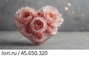 Minimalism. A beautiful pale pink flower on a gray background. The concept of Valentine's Day, Mother's Day and Women's Day. A copy of the space for the text. Стоковое AI-изображение, AI-художник Photojuli / Фотобанк Лори